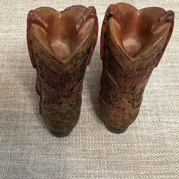MINI - Western Resin Cowboy Boots - Brown - 4”L x 4”W Decor for home or office. - Picture 6 of 6